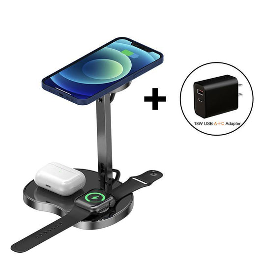 MagFit MagSafe Wireless Charging Stand 15W Foldable Aluminum 3 in 1 Magnetic Charger with 18W USB-A+C Adapter