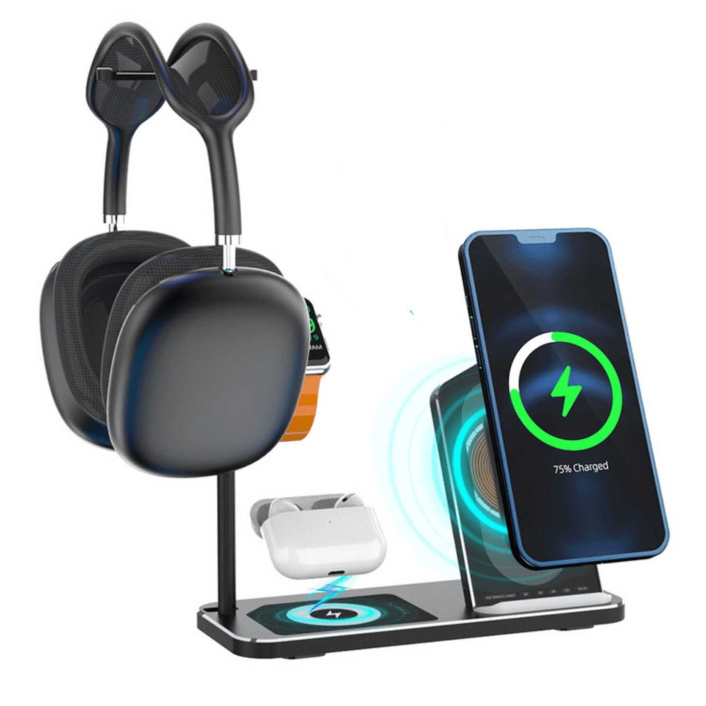 MAGFIT Aluminum 4-in-1 Wireless Charging Stand for iPhone 13&12, Apple Watch, AirPods & AirPods Max Stand