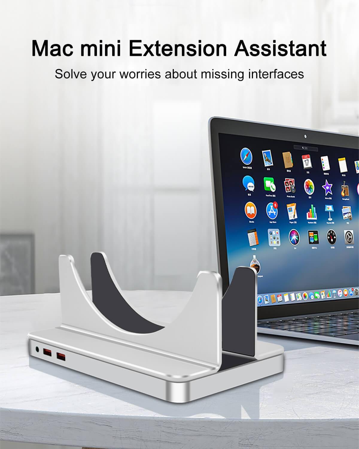 MAGFIT USB C Hub 10 in 1 Docking Station Magnetic Vertical Stand For Mac Mini