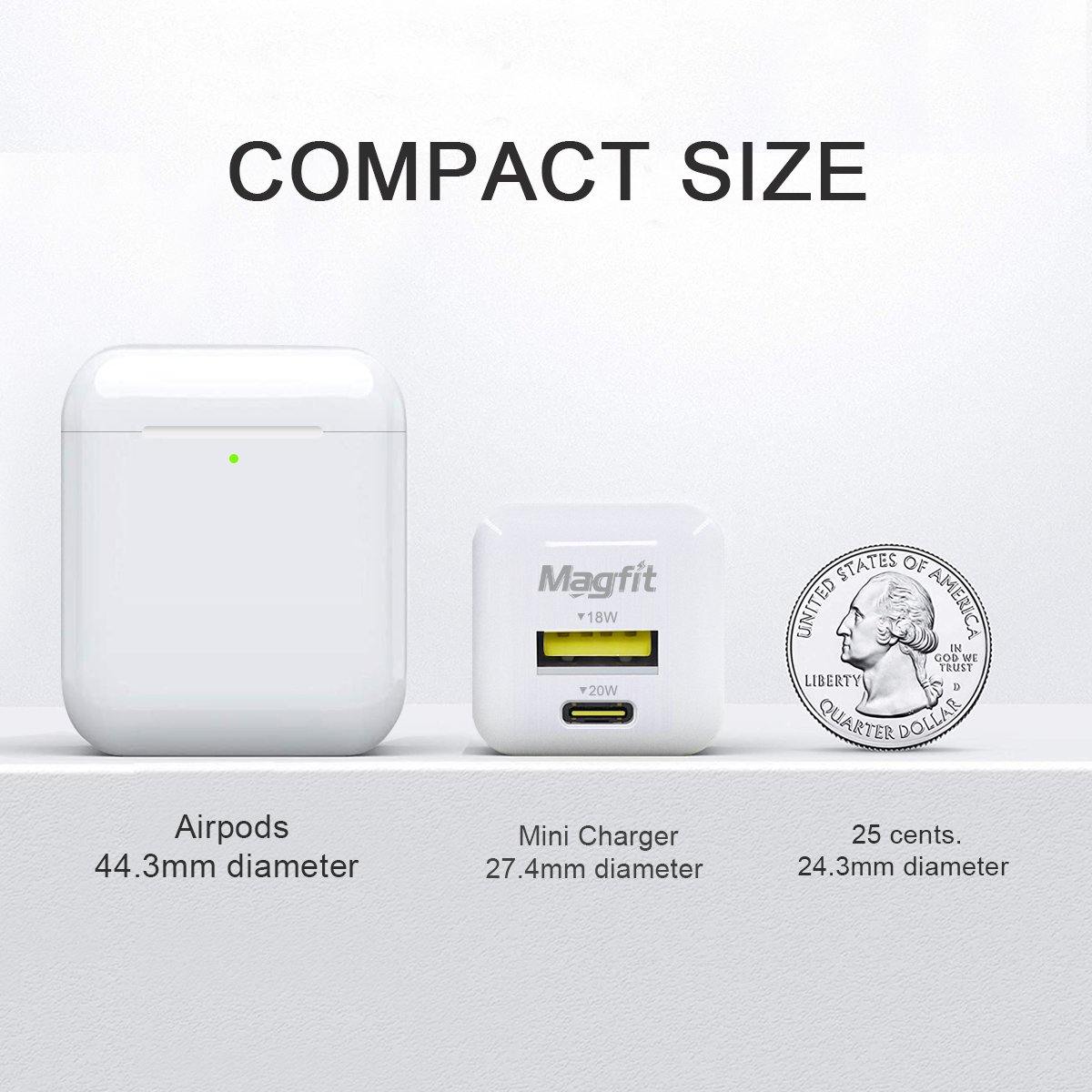 MAGFIT Mini 20W Charger USB A+C Fast 2 Ports Adapter with 3.9 FT 5A USB Cable