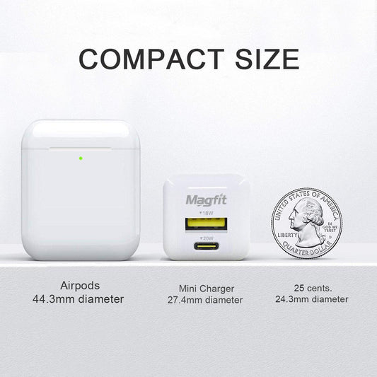 MAGFIT Mini 20W Charger USB A+C Fast 2 Ports Adapter with 3.9 FT 5A USB Cable
