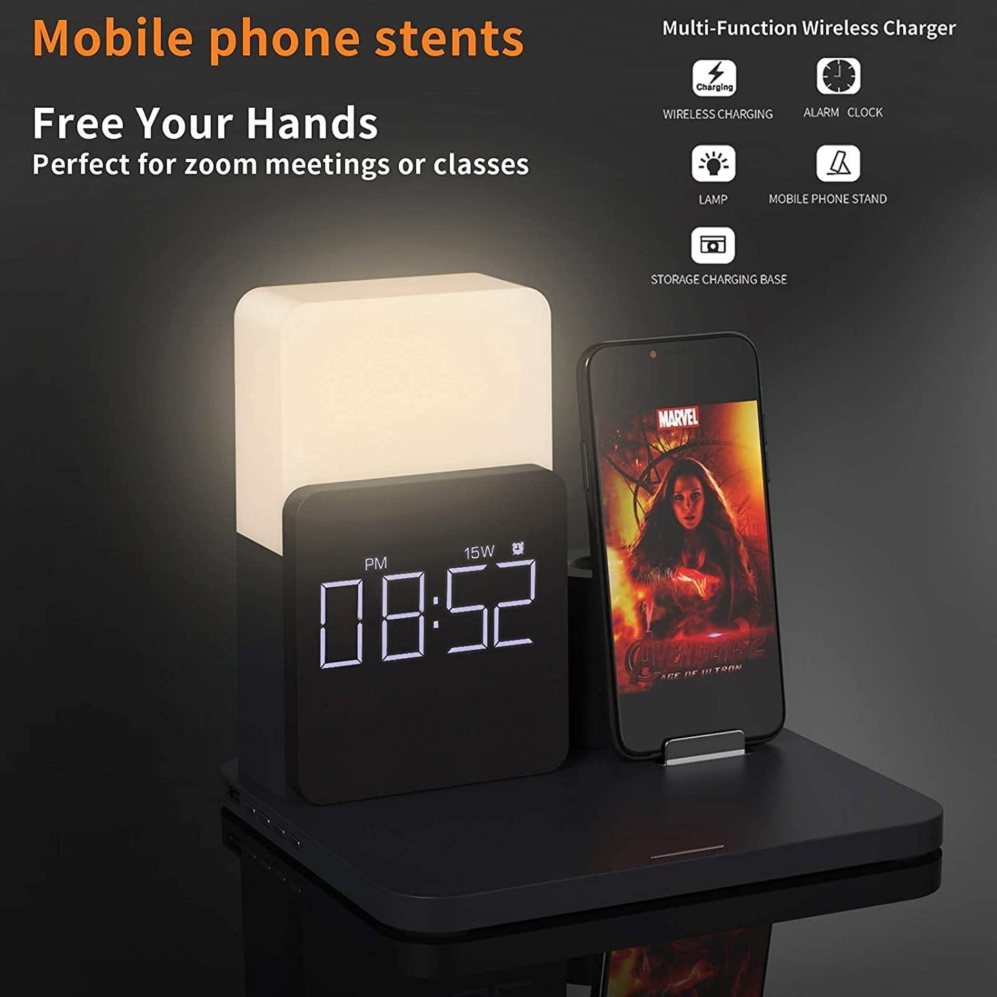 MAGFIT Wireless Charging Stand 3-in-1 with Night Light & Digital Alarm Clock For iPhone 13&12,Apple Watch,AirPods