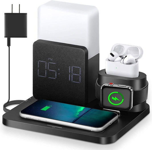 MAGFIT Wireless Charging Stand 3-in-1 with Night Light & Digital Alarm Clock For iPhone 13&12,Apple Watch,AirPods